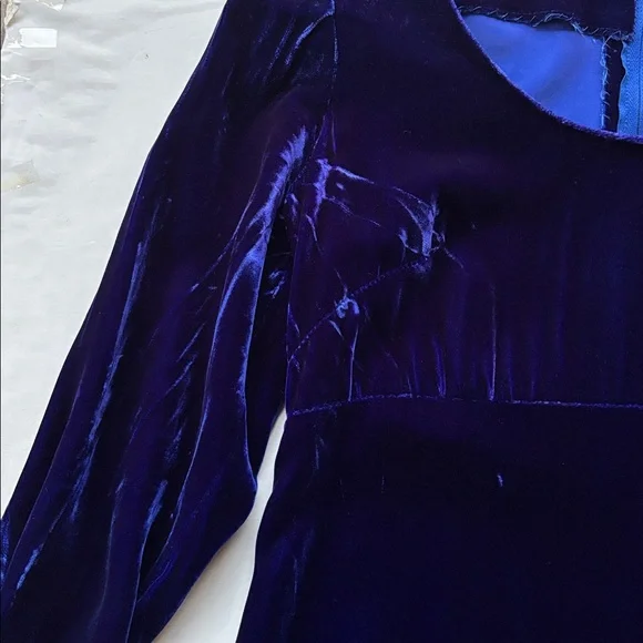 Vintage 70’s Milkmaid Velvet Goth Blue Peasant Gunne Sax 80’s Maxi Dress Gown M - Picture 14 of 17